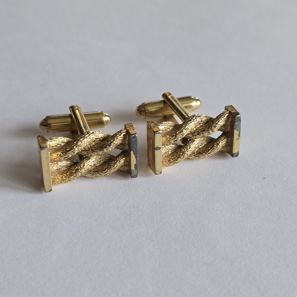 Vintage Twist cufflinks gold tone cuff links rectangular men jewelry - Picture 10 of 10